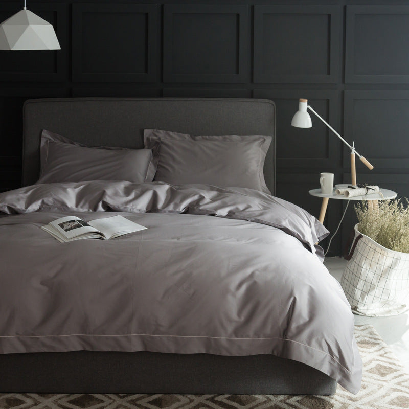 HKM-933267 Luxury Cotton Four-Piece Bedding Set with Embroidered Design and Double Strand Weave