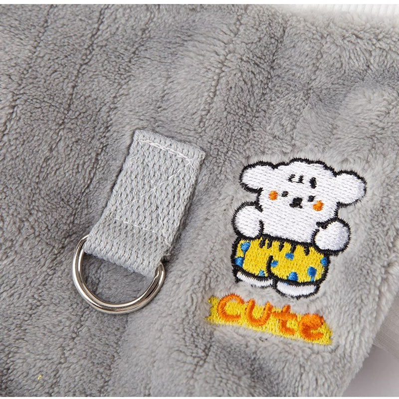 HKM-9332925 Cute Bear Plush Dog Jumpsuit with Leash Ring - Cozy Winter Pet Coat for Small Dogs