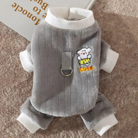 HKM-9332925 Cute Bear Plush Dog Jumpsuit with Leash Ring - Cozy Winter Pet Coat for Small Dogs