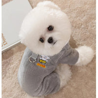 HKM-9332925 Cute Bear Plush Dog Jumpsuit with Leash Ring - Cozy Winter Pet Coat for Small Dogs