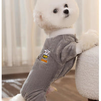 HKM-9332925 Cute Bear Plush Dog Jumpsuit with Leash Ring - Cozy Winter Pet Coat for Small Dogs