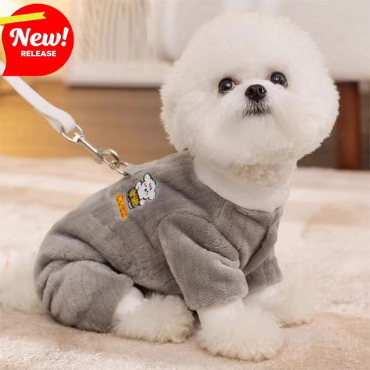 HKM-9332925 Cute Bear Plush Dog Jumpsuit with Leash Ring - Cozy Winter Pet Coat for Small Dogs