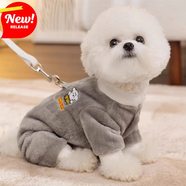 HKM-9332925 Cute Bear Plush Dog Jumpsuit with Leash Ring - Cozy Winter Pet Coat for Small Dogs