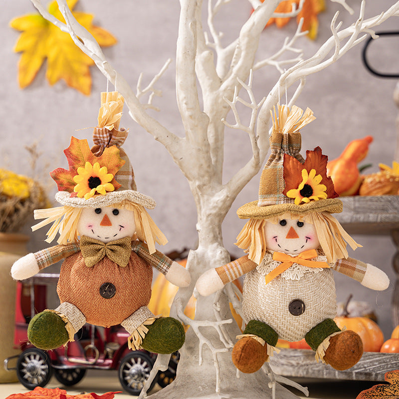 HKM-933395 Harvest Season Scarecrow Pendant for Thanksgiving Decorations - Polyester Cloth Ornament
