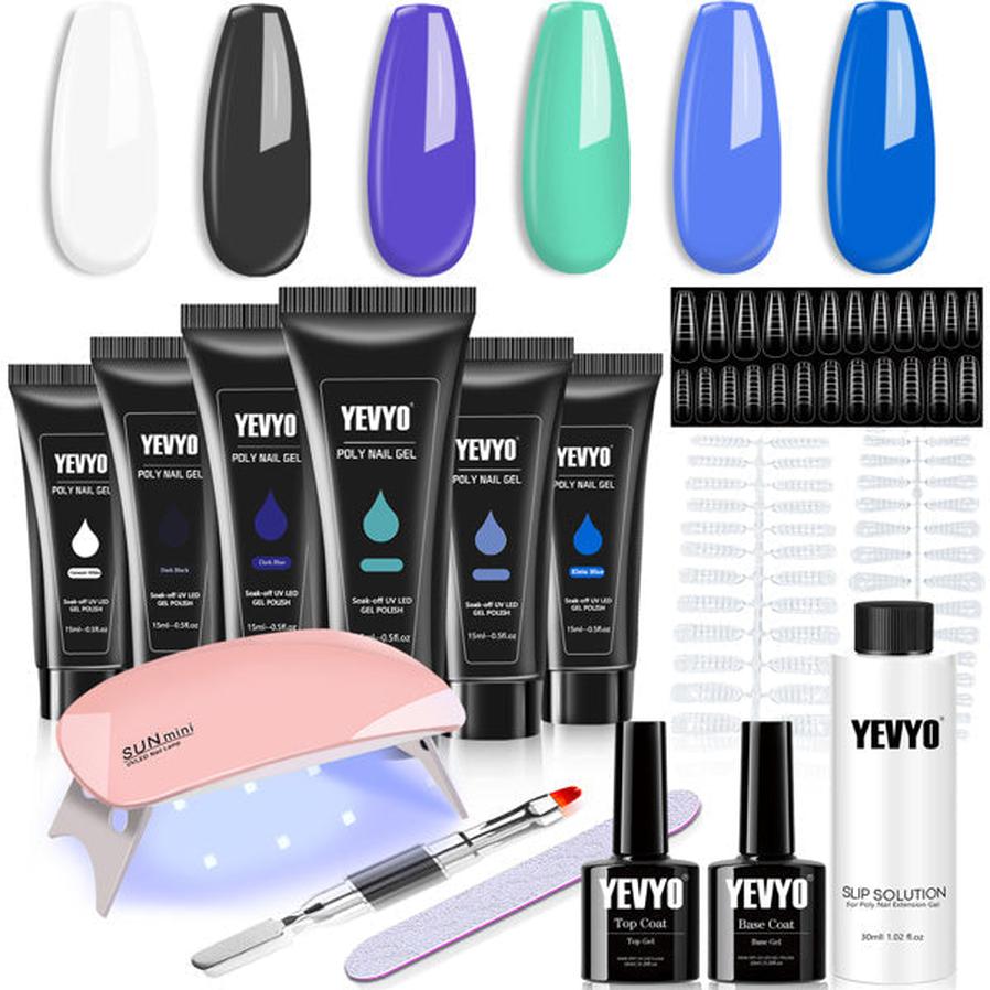 HKM-933587 6 PCS Poly Nail Extension Gel Kit with UV Lamp and Nail Art Tools