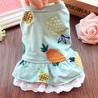 HKM-9336509 Summer Cotton Pet Skirt and T-Shirt Set for Small Dogs and Cats in Pineapple Designs