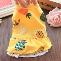HKM-9336509 Summer Cotton Pet Skirt and T-Shirt Set for Small Dogs and Cats in Pineapple Designs