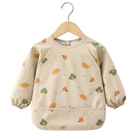 HKM-933651 Autumn Winter Kids Long-Sleeved Blouse New Arrival Full Body Waterproof PU Baby Apron Outwear with Snap Buttons Baby Bibs