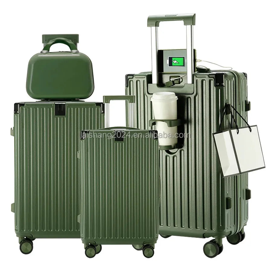 HKM-933651 Lightweight 4-Piece Soft Shell Wheeled Luggage Set for Travel