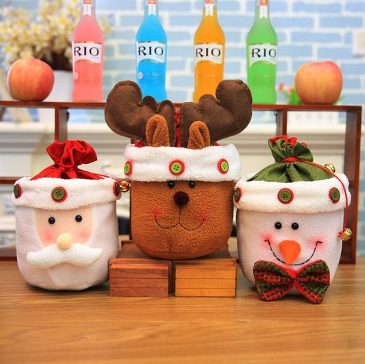 HKM-933715 Christmas Themed Santa Snowman Gift Bag for Apples and Candy - Multi-Color Cloth Decoration