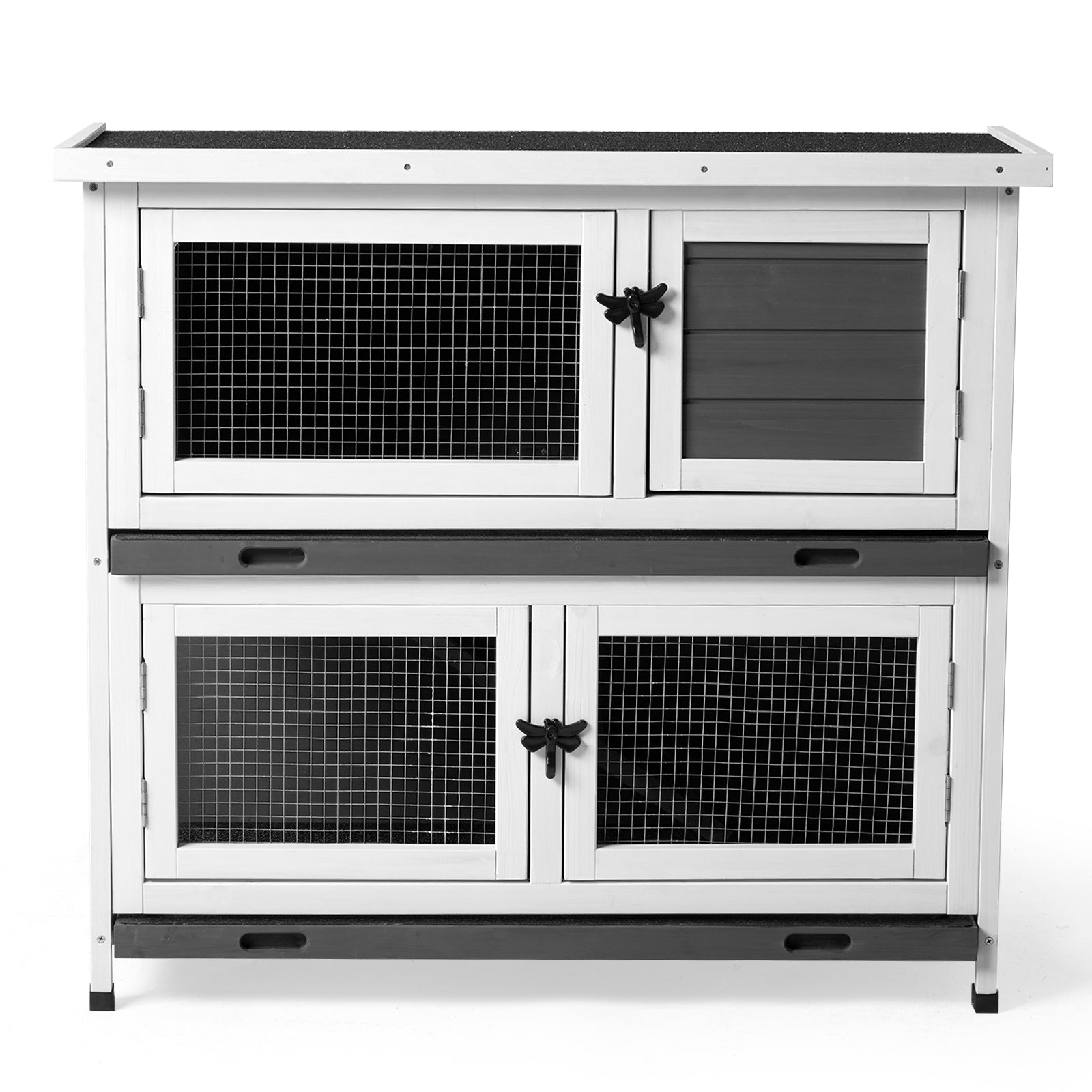 HKM-9337789 2-Story Rabbit Hutch with Tray, Weather-Resistant Grey Cedar Housing for Small Pets