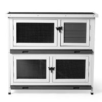 HKM-9337789 2-Story Rabbit Hutch with Tray, Weather-Resistant Grey Cedar Housing for Small Pets
