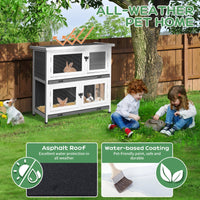 HKM-9337789 2-Story Rabbit Hutch with Tray, Weather-Resistant Grey Cedar Housing for Small Pets