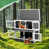 HKM-9337789 2-Story Rabbit Hutch with Tray, Weather-Resistant Grey Cedar Housing for Small Pets