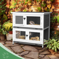 HKM-9337789 2-Story Rabbit Hutch with Tray, Weather-Resistant Grey Cedar Housing for Small Pets