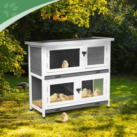HKM-9337789 2-Story Rabbit Hutch with Tray, Weather-Resistant Grey Cedar Housing for Small Pets