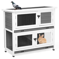 HKM-9337789 2-Story Rabbit Hutch with Tray, Weather-Resistant Grey Cedar Housing for Small Pets