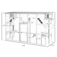 HKM-9338173 Large Cat Catio with Shelves, Bridges, and Ramps - Outdoor Enclosure for Multiple Cats, White