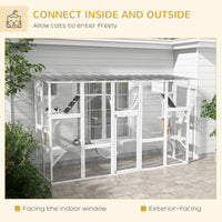 HKM-9338173 Large Cat Catio with Shelves, Bridges, and Ramps - Outdoor Enclosure for Multiple Cats, White