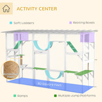 HKM-9338173 Large Cat Catio with Shelves, Bridges, and Ramps - Outdoor Enclosure for Multiple Cats, White