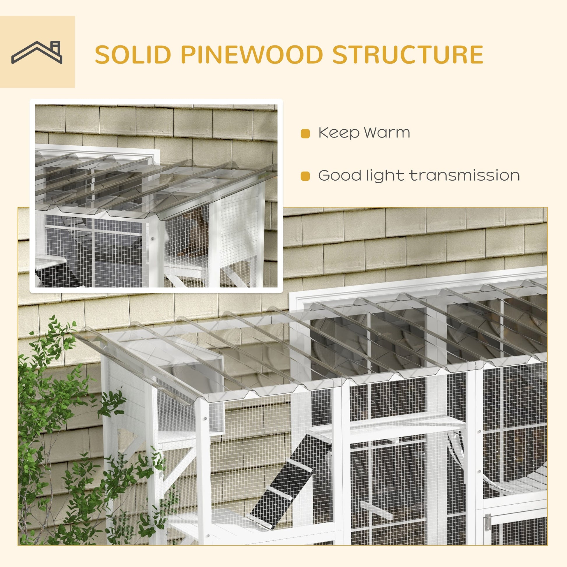 HKM-9338173 Large Cat Catio with Shelves, Bridges, and Ramps - Outdoor Enclosure for Multiple Cats, White