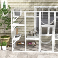 HKM-9338173 Large Cat Catio with Shelves, Bridges, and Ramps - Outdoor Enclosure for Multiple Cats, White