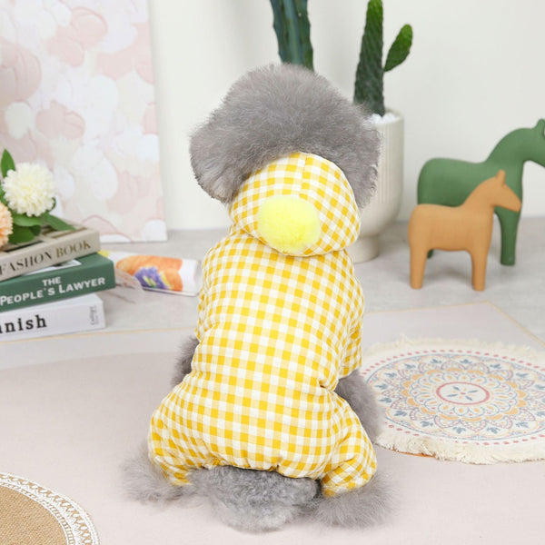 HKM-9338557 Colorful Cotton Cloth Pet Coat for Autumn and Winter – Four-Legged Design in Pink, Green, and Yellow