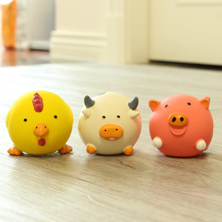 HKM-933907 Natural Latex Dog Toy - Sound-Resistant Teeth Grinding, Available in Cow, Chick, and Pig Designs