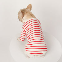 HKM-9339709 Striped Cotton V-Neck Pet Shirt for Dogs - Cozy Leisurewear in Red and Black, Multiple Sizes Available
