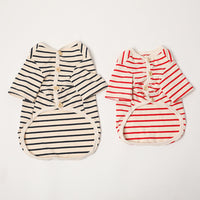 HKM-9339709 Striped Cotton V-Neck Pet Shirt for Dogs - Cozy Leisurewear in Red and Black, Multiple Sizes Available