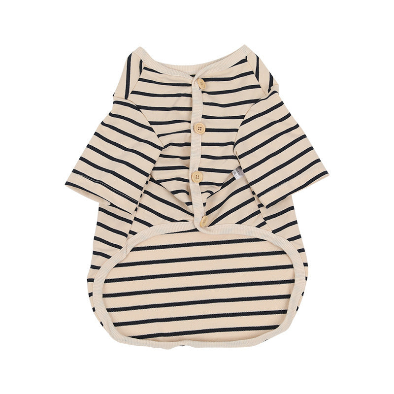 HKM-9339709 Striped Cotton V-Neck Pet Shirt for Dogs - Cozy Leisurewear in Red and Black, Multiple Sizes Available