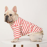 HKM-9339709 Striped Cotton V-Neck Pet Shirt for Dogs - Cozy Leisurewear in Red and Black, Multiple Sizes Available