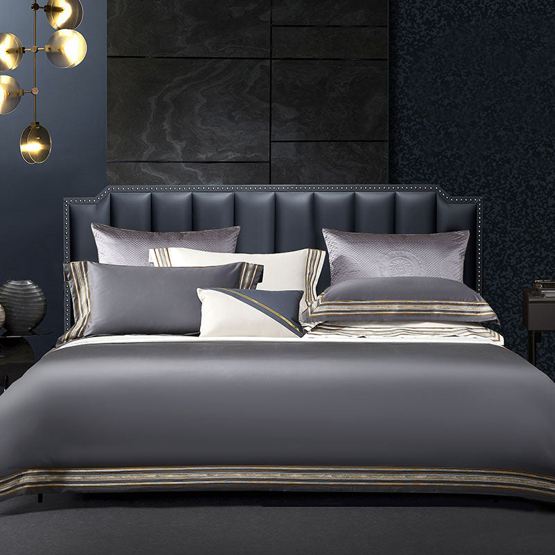 HKM-934035 Light Luxury Solid 140 Thread Count Pima Cotton Four Piece Bedding Set