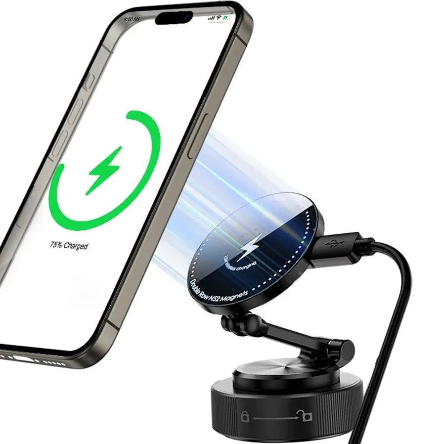 HKM-934163 Folding Magnetic 15W Wireless Car Charging Phone Holder with 360-Degree Rotation for Dashboard and Windshield