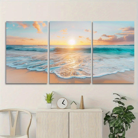 HKM-934355 3-Piece Decorative Canvas Wall Art Set featuring Watercolor Designs of Sea Life - Octopus, Turtle, and Seahorse