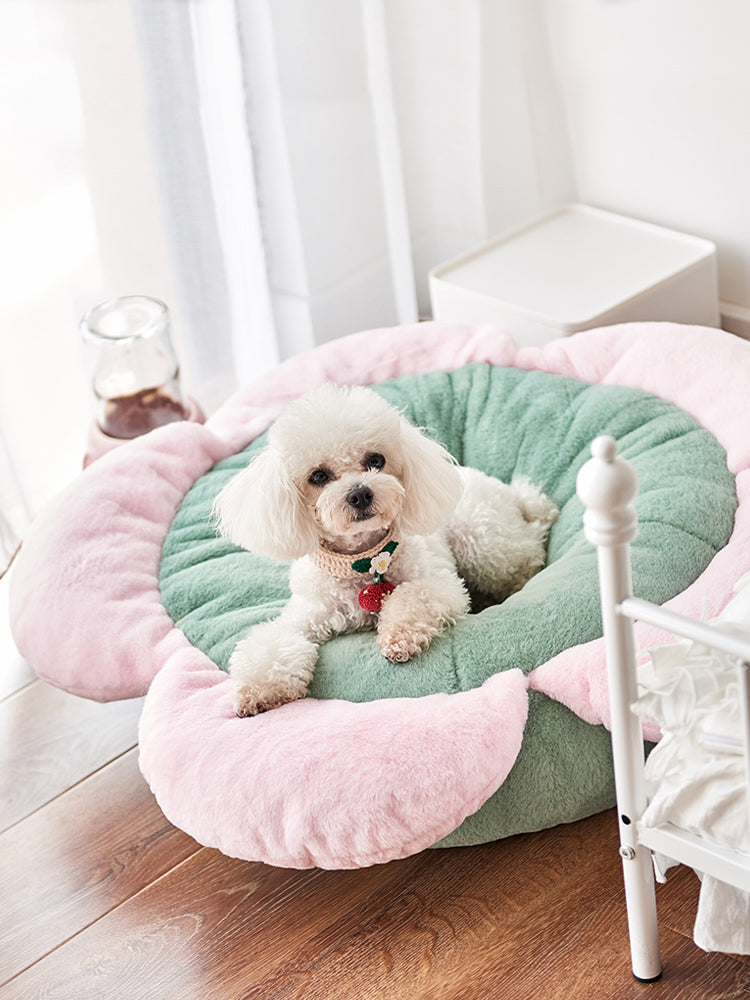 HKM-9343933 Removable Washable Flower Nest for Pets - Soft Short Plush, Gray Green, Multiple Sizes
