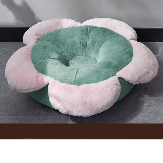 HKM-9343933 Removable Washable Flower Nest for Pets - Soft Short Plush, Gray Green, Multiple Sizes