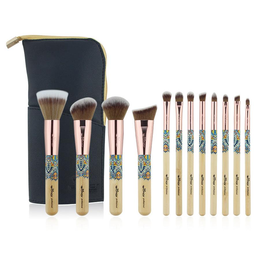 HKM-934483 12-Piece Makeup Brush Set with Wooden Handles and Soft Man-Made Fiber Bristles