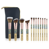 HKM-934483 12-Piece Makeup Brush Set with Wooden Handles and Soft Man-Made Fiber Bristles