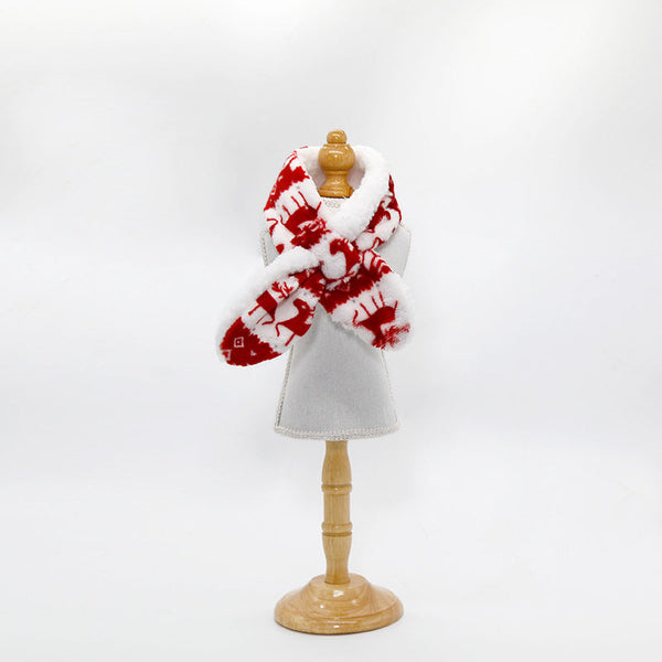 HKM-9346237 Cozy Coral Fleece Christmas Pet Scarf in Cartoon Patterns