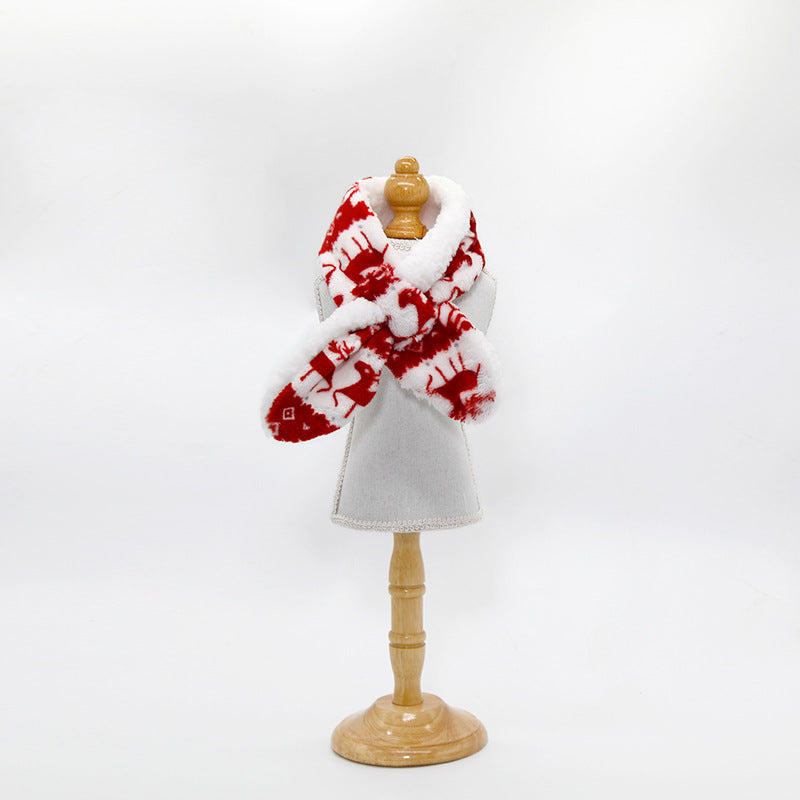 HKM-9346237 Cozy Coral Fleece Christmas Pet Scarf in Cartoon Patterns