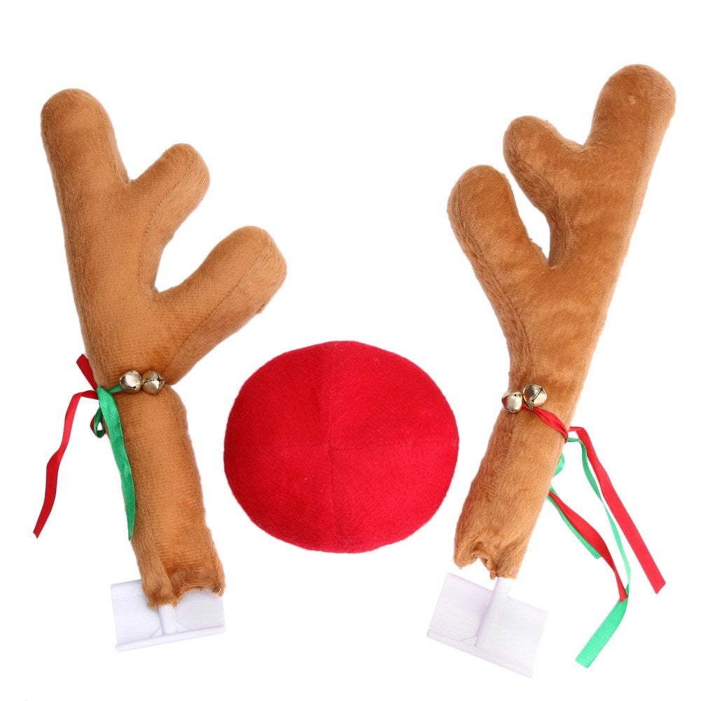 HKM-934867 Khaki Flannel Christmas Antlers Car Decorations - 44 x 14 cm