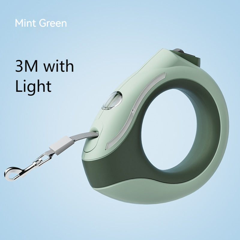 HKM-9349437 Automatic Retractable Dog Leash with Luminous Features - 3m, Available in Pearl White, Mint Green, and Monica