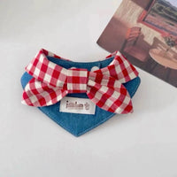 HKM-934995 Western Denim Bow Scarf for Pets - Spring and Autumn Style