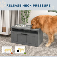 HKM-9351613 Elevated Dog Bowl Stand with 2 Stainless Steel Bowls, Slow Feeder, and Storage Drawer for Large Breeds