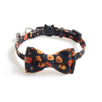 HKM-9353021 Halloween Pumpkin Cat Collar and Bib Set - Adjustable Polyester Kitten Accessories in Black and Purple