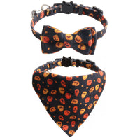 HKM-9353021 Halloween Pumpkin Cat Collar and Bib Set - Adjustable Polyester Kitten Accessories in Black and Purple