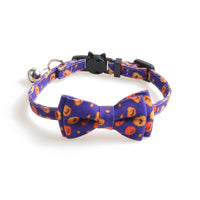 HKM-9353021 Halloween Pumpkin Cat Collar and Bib Set - Adjustable Polyester Kitten Accessories in Black and Purple