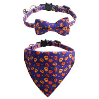 HKM-9353021 Halloween Pumpkin Cat Collar and Bib Set - Adjustable Polyester Kitten Accessories in Black and Purple