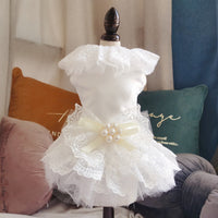 HKM-9353789 Elegant Dog Wedding White Dress Skirt - Polyester, Universal Fit, Multiple Sizes Available